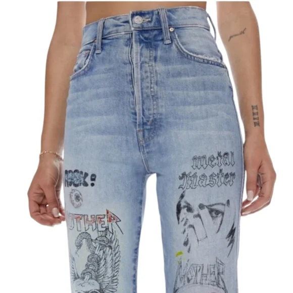 MOTHER Tippy Top Frisky Ankle Metal Master Graphic High Rise Punk Size 26 J1828 - Picture 3 of 11